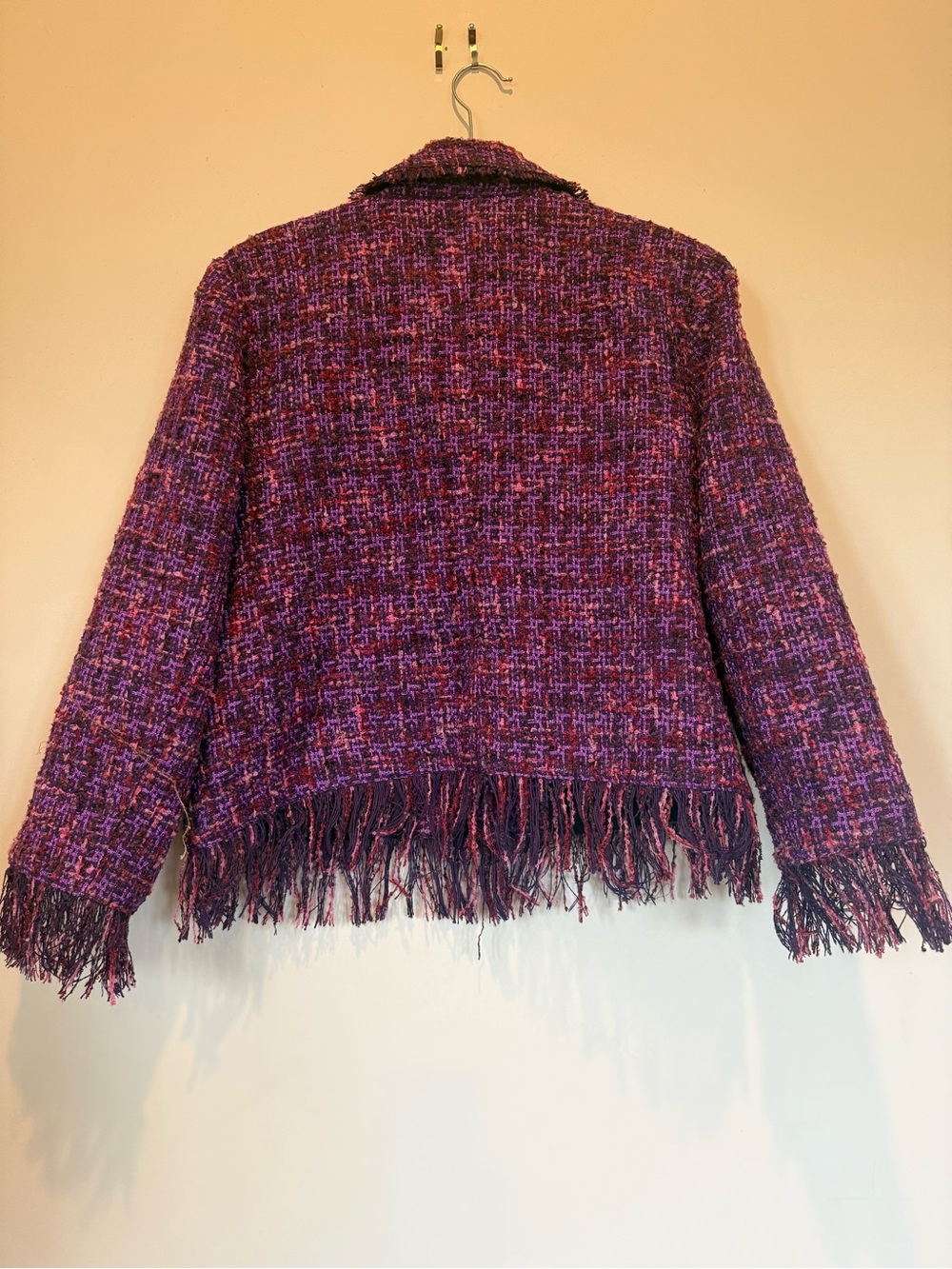 Chico's Purple Metallic Tweed Fringe Jacket with Gold Buttons - New with tags - Picture 2 of 4